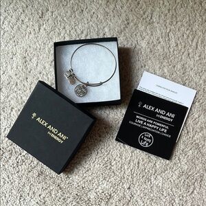 Alex and Ani Silver Bangle Bracelet with “Live a Happy Life” Charm
